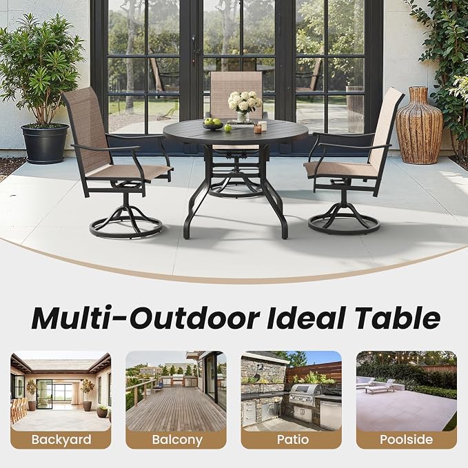 Soohow Round Outdoor Dining Table, 41" Round Patio Table with 1.57" Umbrella Hole, Metal Outdoor Dining Tables for Patio, Graden, Backyard and Poolside