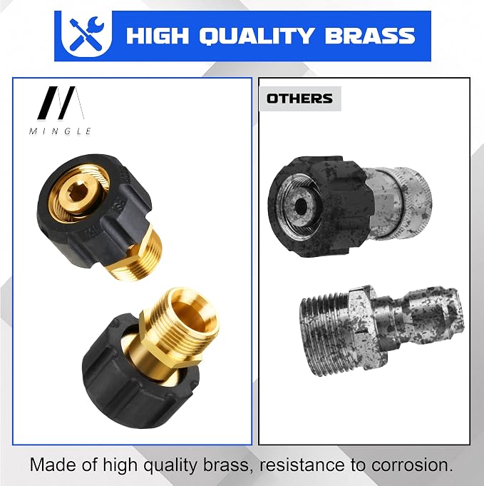 M MINGLE Pressure Washer Adapter, Metric M22 15mm Female to M22 14mm Male Fitting, 4500 PSI Heavy Duty Brass, 2 Pack for Pressure Washer Gun/Hose/Pump
