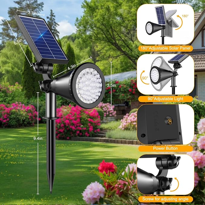 Solar Spot Lights Outdoor, Color Changing Spot Lights Outdoor 36 LEDs, Adjustable Solar Powered Multicoloured Spotlights Wall Lights for Garden Holiday Christmas Decorations-3 Pack (RGB)