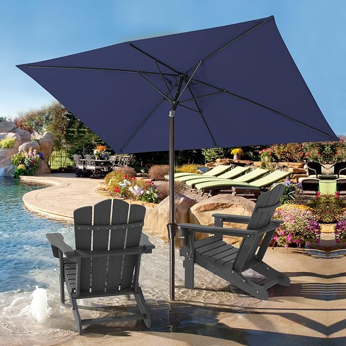 JEAREY 6.5x10ft Olefin Rectangular Patio Umbrella, Rectangle Outdoor Umbrellas with Auto Tilt Crank System, Market Table Umbrella UV Protection Fade-Resistant for Pool Deck Garden Yard, Navy