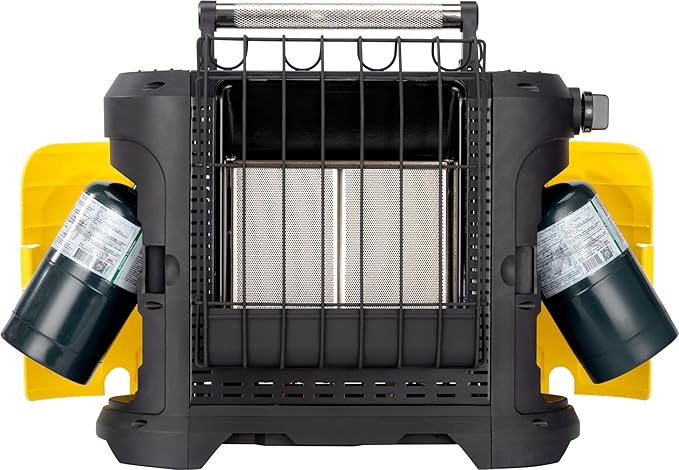 Portable 10000 BTU Propane Heater, Indoor Outdoor Use, Ideal for Patio, Garage, Camping, Tent Heating, Tabletop or Fire Pit, Black/Yellow