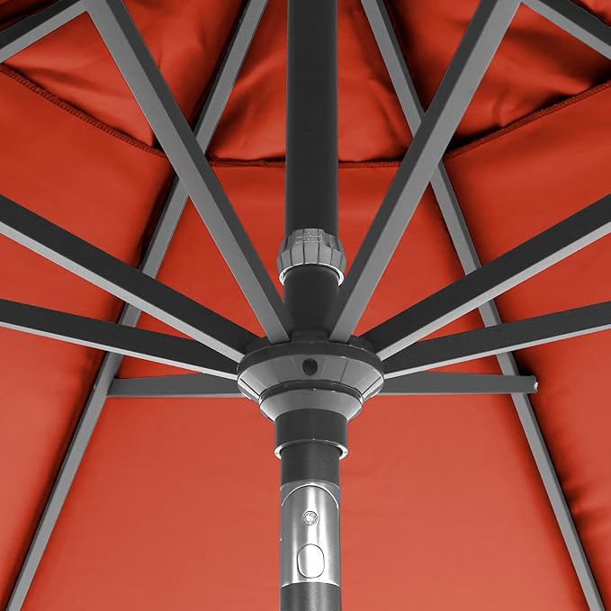 California Umbrella 12-Year-Non-Fading, 9Ft Premium Sunbrella Patio Umbrella, Hand-Crank, Button-Tilt, Gray Frame, Terracotta Fabric