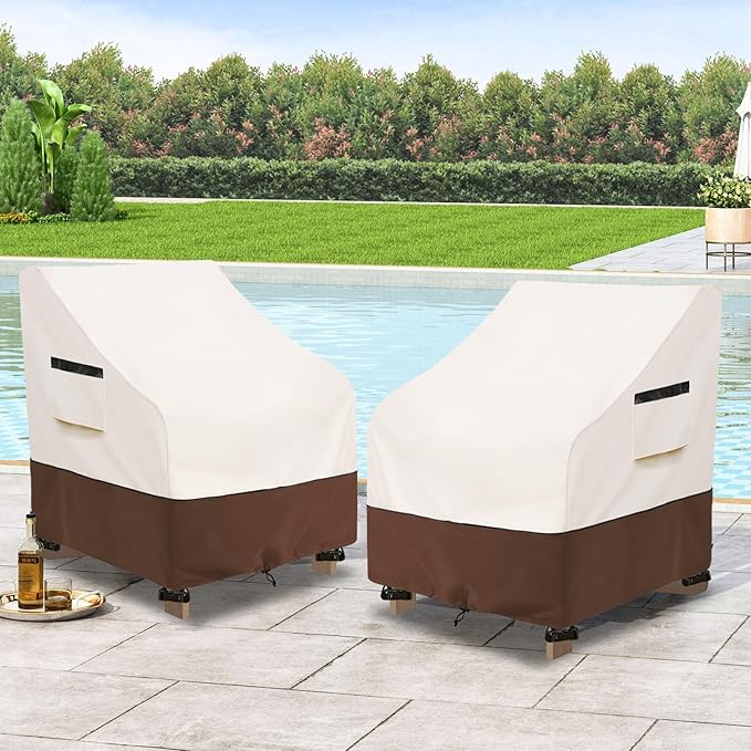 Patio Chair Covers Waterproof Heavy Duty Patio Furniture Covers for Outdoor Adirondack Chair 35 W x 37 D x 36 H inches,Beige & Brown