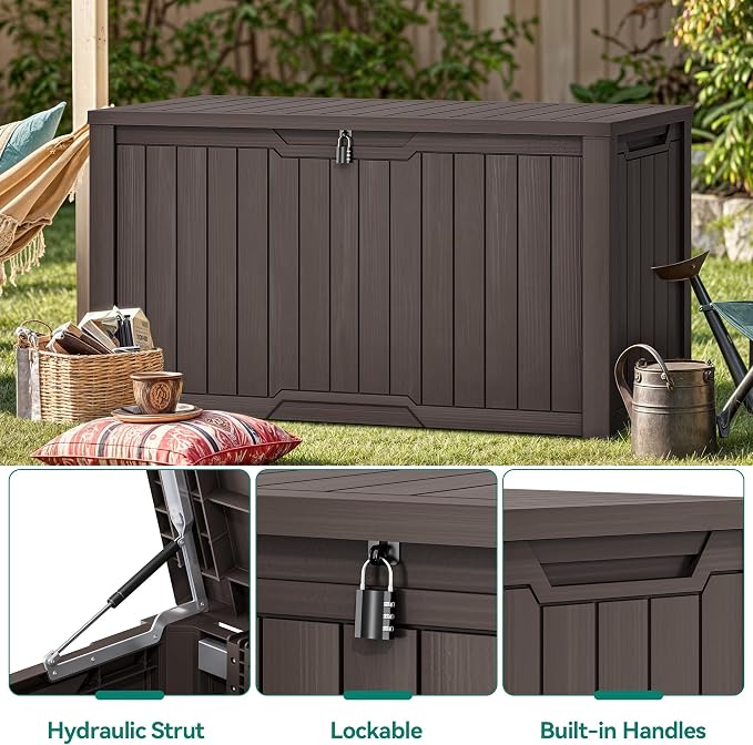 YITAHOME 240 Gallon Extra Large Outdoor Storage Deck Box, XXL Waterproof Resin Patio Storage w/Lockable Lid for Outdoor Cushions, Garden Tools and Sports/Pools Equipment, Dark Brown