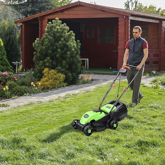 IRONMAX Electric Lawn Mower, 12.5 Amp 1200W Corded Push Mower with 3 Cutting Heights, 30L Grass Collection Bag, Folding Handle, 13" Walk-Behind Lawn Mowers for Yard Garden Farm (Green)