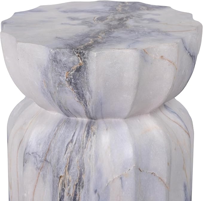 Christopher Knight Home 18.9 Inch Modern Outdoor Faux Concrete Side Table, Sculptural Fluted Hourglass Accent Table for Patio Garden Balcony Poolside