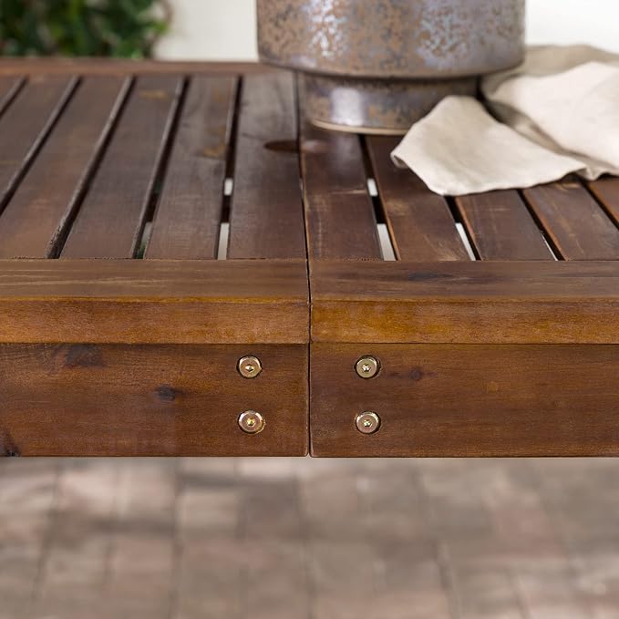 Walker Edison Dominica Contemporary Slatted Outdoor Dining Table, 34 Inch, Dark Brown