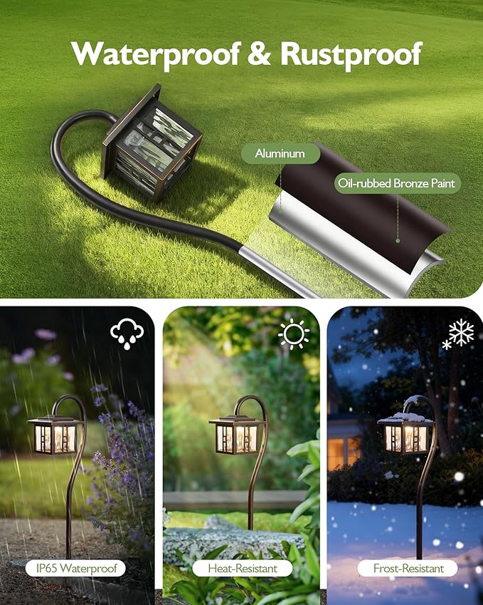 LITFIT Low Voltage Landscape Lighting 4-Pack, Aluminum 12V 3000K Electric Pathway Lights, Waterproof ORB Color Wired Path Lights with Connectors for Walkway Yard Garden, 50000H Integrated LED