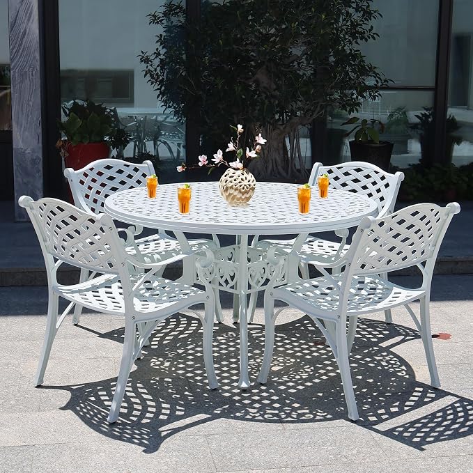 Outdoor Dining Table for 4-6 Person, 48.23" Cast Aluminum Patio Table with 2.36" Umbrella Hole, Outdoor Bistro Table for Backyard, Garden, Patio