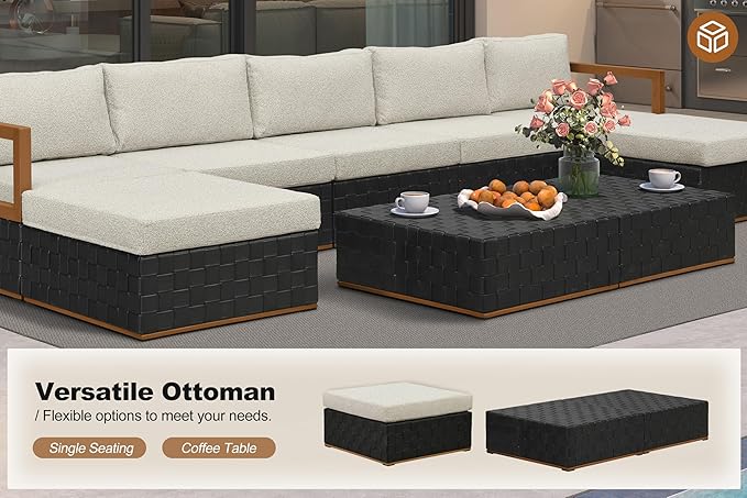 PURPLE LEAF Patio Outdoor Furniture Set 11 Pieces, Premium Leather Outdoor Couch Sectional Sofa, L-Shaped Patio Couch with Olefin Cushions, Patio Conversation Sets for Porch, Balcony, Garden, Black