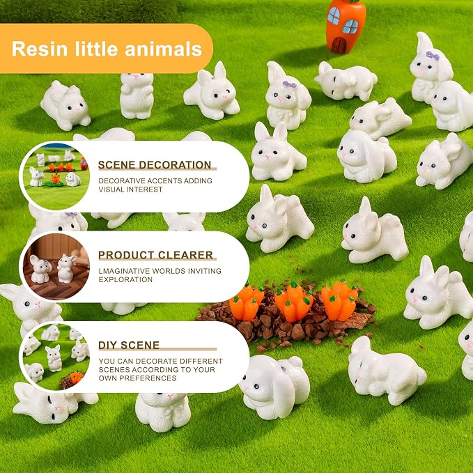 Easter Mini rabbit 30pcs Mini Bunny Easter Decor Mini Resin Bunny Tiny White Rabbits Figurines Tiny Animals to Hide Fairy Garden Miniature Ornaments for Easter Egg Fillers Desktop Cake DIY Crafts