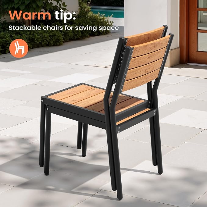 Pellebant 11 Piece Patio Table and Chairs Set for 10, Aluminum Outdoor Dining Set with Umbrella Hole, Stackable Dining Chairs & 94" Dining Table, Brown