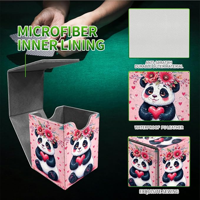 Pink Panda Card Deck Box for MTG, Personalized Card Storage Case Fits 120+ Sleeved Cards, Premium Leather TCG Box with Strong Magnetic Closure for Magic, CCG, PTCG, Baseball Cards