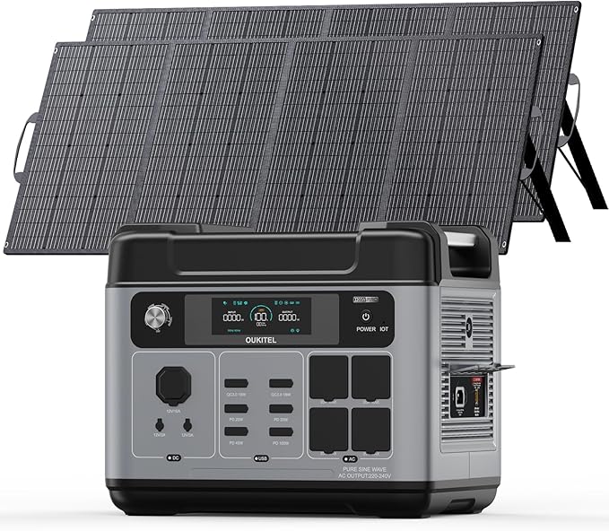 OUKITEL P2001 Pro 3200W/2048Wh Power Station With 2 * 400W Solar Panels, Solar Generator with 4 AC Outlets (6400W Peak), 1.5H Full Charging, APP Control Battery Backup for Home, Camping