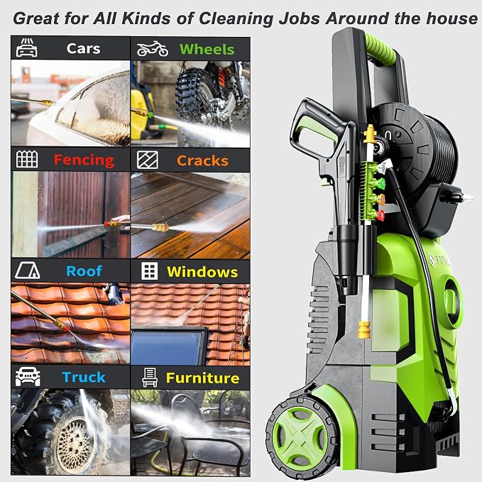 2026New Pressure Washer 4800PSI, 34" Tall, 4 Quick Connect Nozzles,Inlet Hose&Filter&500mlFoam Cannon for Cars/Fences/Driveways/Home Cleaning,Green