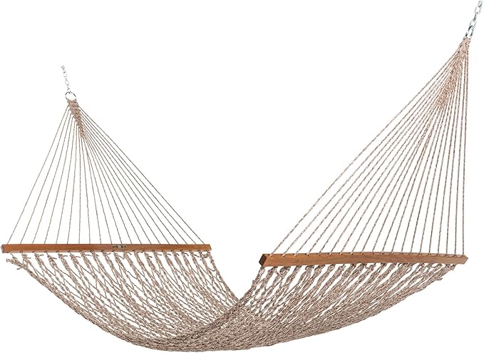 Original Pawleys Island Single Antique Brown Oatmeal Heirloom DuraCord Rope Hammock – 12 ft. x 50 in., 1-Person, 450 lb Capacity, Oak Spreader Bar, Zinc-Plated Hardware, Handcrafted in The USA