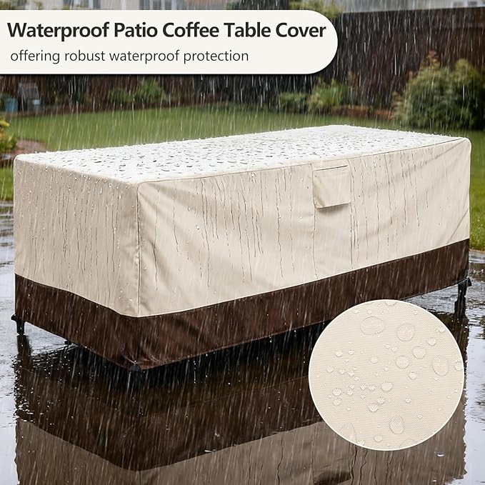 Patio Coffee Table Cover Waterproof, Outdoor Rectangular Side Table Covers, 42W x 26D x 16H Inches Outdoor Patio Furniture Covers, Beige