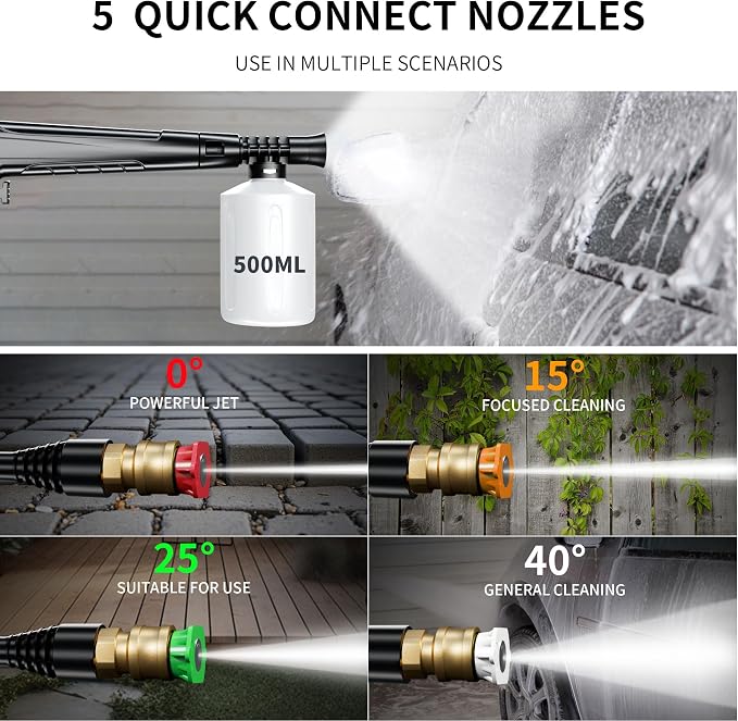 Pressure Power Washer 4800PSI with 4 Quick Connect Nozzles,Inlet Hose & Filter, Foam Cannon for Cars/Fences/Driveways/Patios/Home, Red
