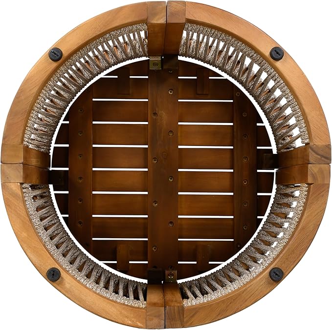 Christopher Knight Home Malphite 3 Pieces Conversation Set, Acacia Wood Chat Set, Round Coffee Table and Woven Rope Accent Chairs, Slat Design Patio Furniture Set for Backyard Garden, Beige + Teak