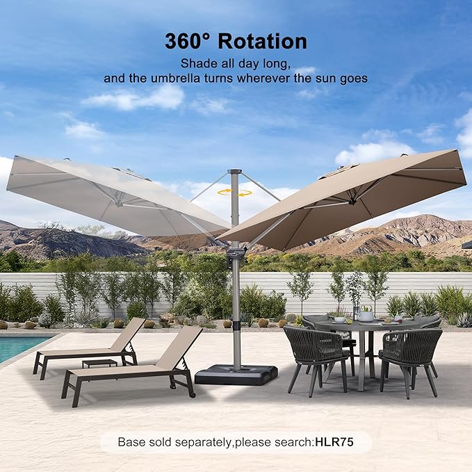 PURPLE LEAF 9’ X 9‘ Patio Umbrella Outdoor Cantilever Umbrella, Aluminum Offset Umbrella with Champagne Frame and 360° Rotation for Pool Deck Garden, Taupe