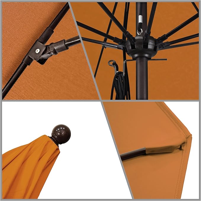 California Umbrella 11Ft Commercial Grade Sunbrella Fabric Market Umbrella, Pulley Lift, Aluminum/Fiberglass, 2mm pole wall, Bronze Frame, Tuscan Fabric
