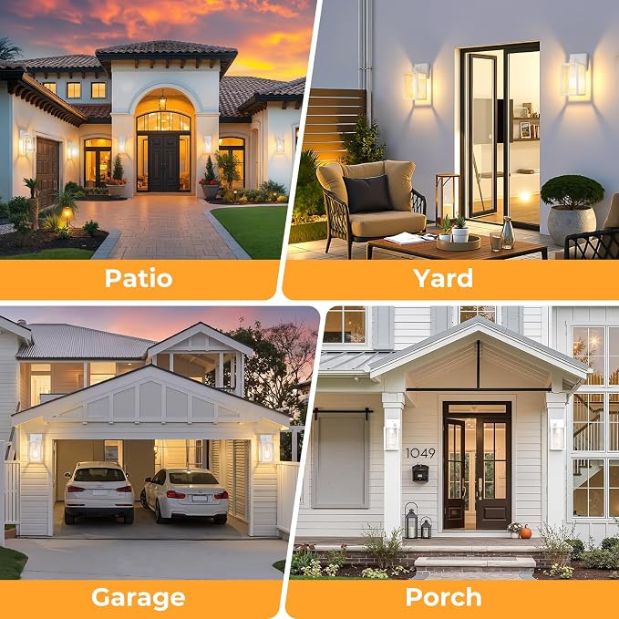 1 Pack Dusk to Dawn Outdoor Wall Sconce, White | Waterproof Wall Mount Lantern, Exterior Porch Wall Light, Weatherproof, Wide Outdoor Use, Doorway Garage Yard