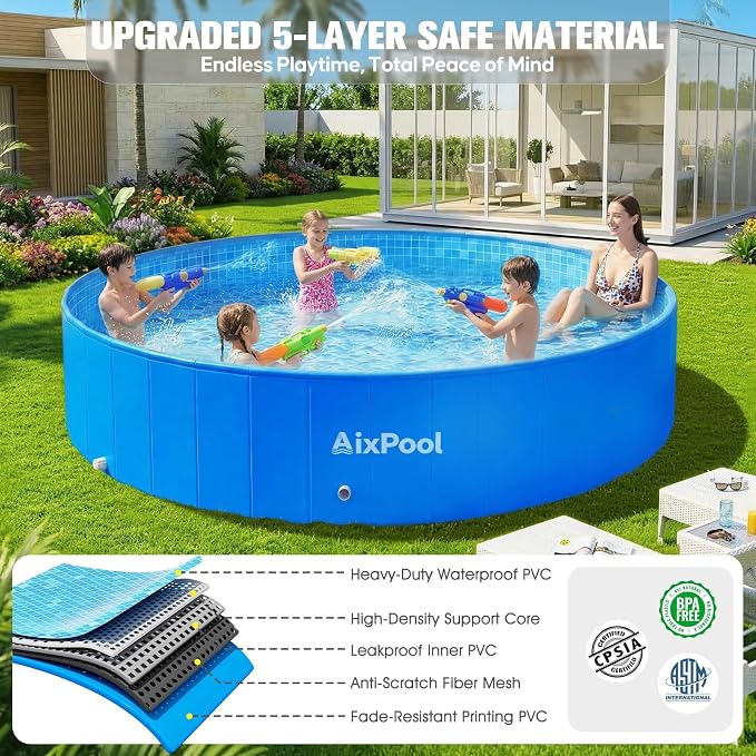 2026 Large Foldable Pool,Non-Inflatable Pool for Adult,Foldable Swimming Pool,Plastic Kiddie Portable Pool,Collapsible Kid Pool for Backyard,Oversized Easy Setup Family Pool for Adult,7.6FT