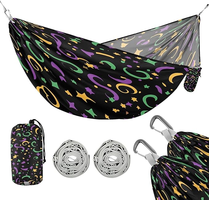 Hammocks for Outside Carnival Ribbon Camping Hammock Portable Hammocks with Tree Straps and Carry Bag Camping Accessories for Hiking Beach Outdoor