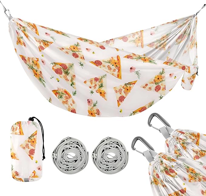 Camping Hammock Outdoor Hammocks for Outside Pizza Flower Beach Trees Portable Lightweight with Pockets Tree Straps Indoor