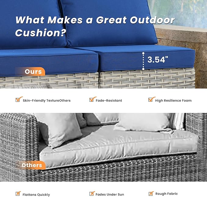 Outdoor Patio Furniture Sets,5 PCS Patio Conversation Set Outside Rattan Sectional Sofa with Coffee Table Fit Backyard Porch Garden Poolside Balcony