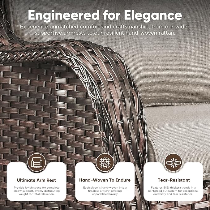 Belord 7 Piece Wicker Patio Furniture Set, Outdoor Swivel Rocker Chairs Set of 2 with Ottomans and Loveseat, All Weather Patio Conversation Furniture Set, for Pool,Yard,SunroomBrown Wicker/Beige