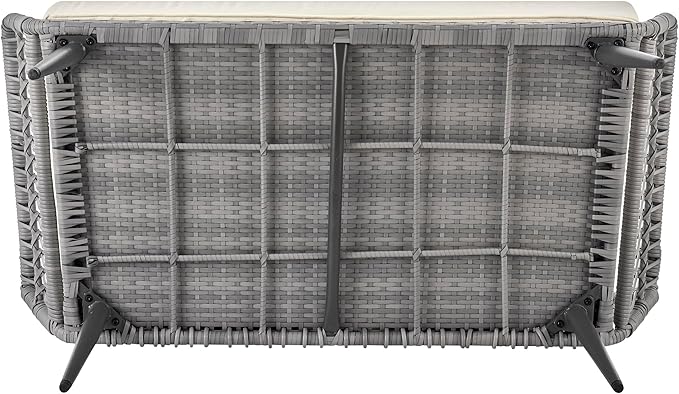 Manhattan Comfort Portofino 4-Piece Patio Conversation Set, Rope Wicker Design with Waterproof Cushions | Outdoor Furniture Includes 2 Armchairs, Loveseat & Coffee Table with Tempered Glass Top, Cream