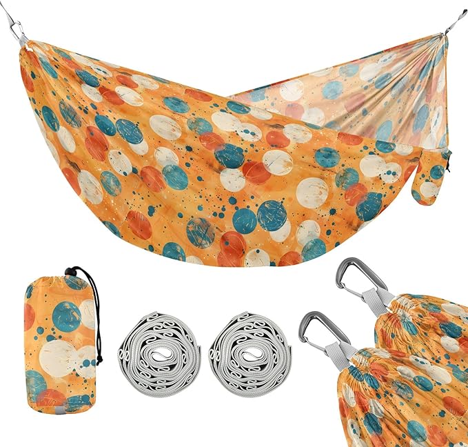 Camping Hammock Outdoor Hammocks for Outside Polka Dot Grunge Orange Beach Trees Portable Lightweight with Pockets Tree Straps Indoor
