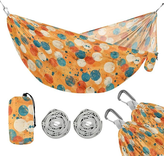 Camping Hammock Outdoor Hammocks for Outside Polka Dot Grunge Orange Beach Trees Portable Lightweight with Pockets Tree Straps Indoor