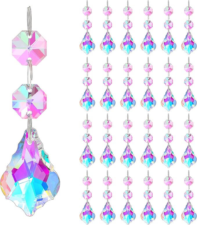 25pcs 38mm Crystal Chandelier Prism Pendants, Suncatchers Hanging Crystals | Horse Eyes Chandelier Prism Replacement, Hanging Crystals Glass Octagon Beads for Window Christmas Tree Home Decor(AB)