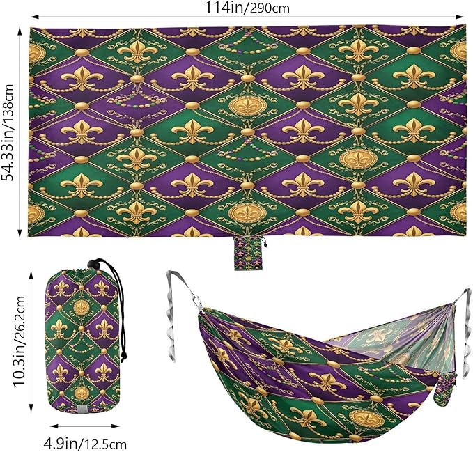 Hammocks for Outside Mardi Gras Elements Camping Hammock Portable Hammocks with Tree Straps and Carry Bag Camping Accessories for Hiking Beach Outdoor