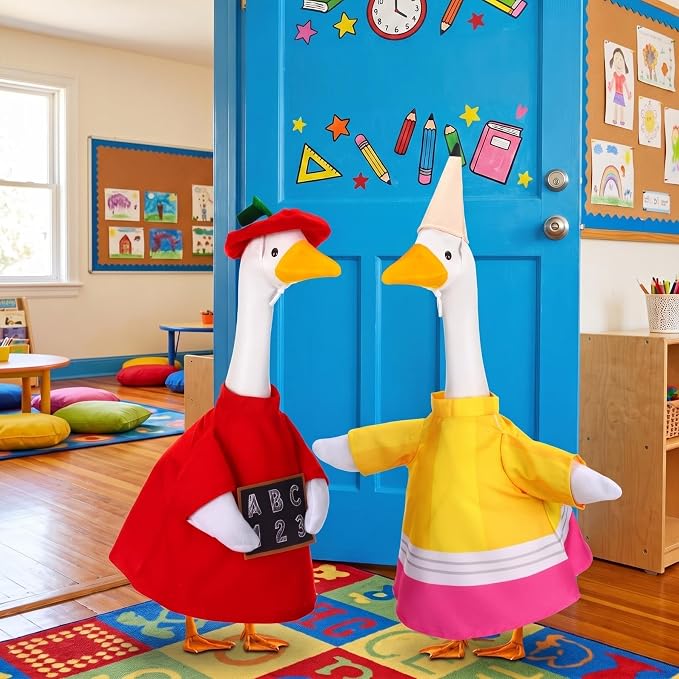 Abbylike 2 Set Back to School Porch Goose Outfit Pencil and Apple Goose Clothes Fits Large 23'' Cement Statue for Classroom Yard Patio Lawn Garden Pathway Art Decorations