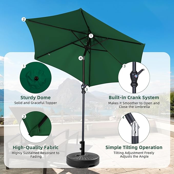 7.5FT Patio Umbrella, Outdoor Table Umbrella, Market Umbrella with Push Button Tilt and Crank for Garden, Lawn, Deck, Backyard & Pool
