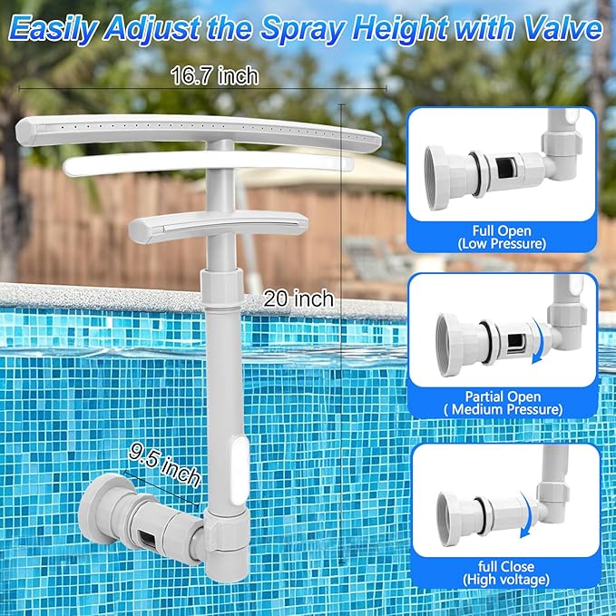 Pool Fountain with Lights for Above and Inground Pools, Dual-Layer Spray Solar Power Pool Waterfall Sprinkler Chiller Aerator, Water Fountain Swimming Pool Accessories with 9-Color Lights and 4 Modes