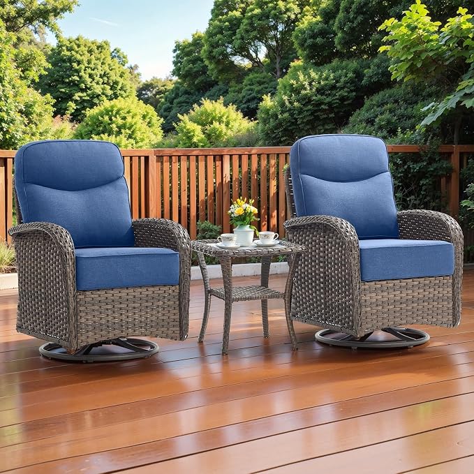 Patio Side Table Outdoor End Tables with Tempered Glass Top - 2-Tier Storage Wicker Side Tables for Outside Furniture Wicker Rocking Swivel Chairs in Porch Deck Yard Garden - Brown
