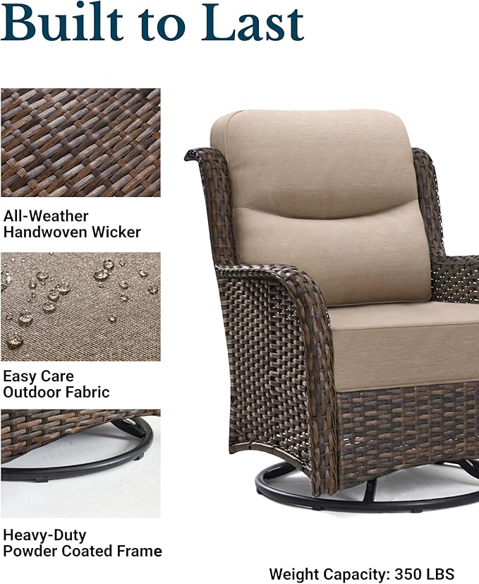 HILLGA Luxury Outdoor Patio Furniture Set with 6-Inch Thick Cushions, High Back Wicker Swivel Rocker Chairs, 13 Pcs All Weather Conversation Set for Large Deck, Yard and Poolside, Beige (V3)