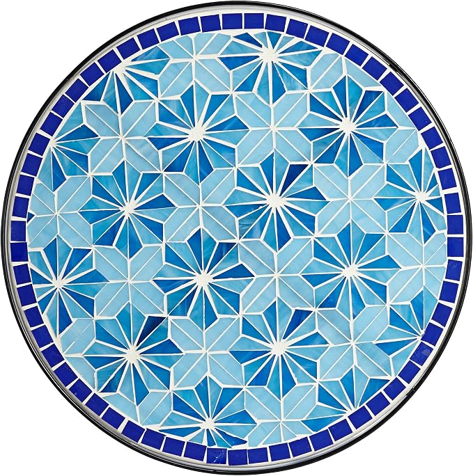 Teal Island Designs Blue Stars Coastal Black Metal Round Outdoor Accent Side Tables 14" Wide Set of 2 Mosaic Tile Tabletop Gracefully Curved Legs for Spaces Porch Patio Home House Balcony Deck Shed