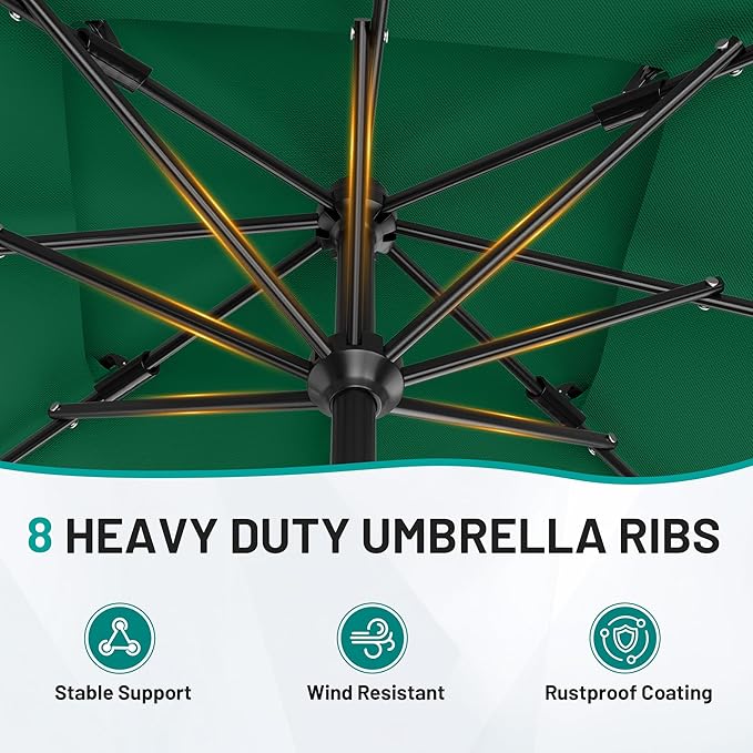 AreShark 8'x10' 2 Tiers Rectangular Patio Umbrella - Outdoor Umbrella Waterproof UV Protection, Market Table Umbrella w/Crank for Pool, Backyard, Deck(Dark Green)