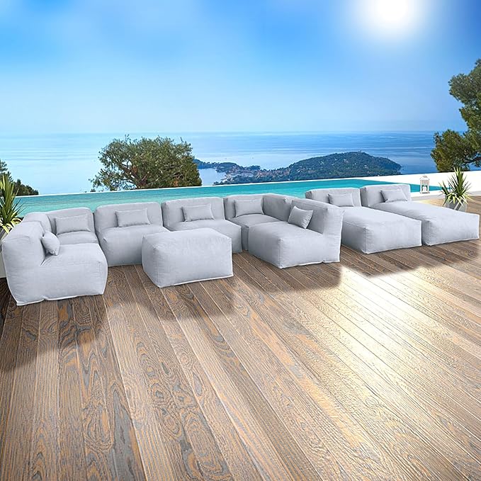 Patio Furniture Set Bean Bag Eraclea 9C Outdoor Chairs Sectional Conversation Patio Set Daybed Furniture Outdoor Sofa Couch High Density Foam Filling Modern Comfy Patio Couch (Light Gray)