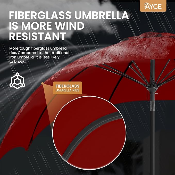 Ayge 7.5FT Large Outdoor Patio Umbrella Market Table Umbrella-UV Resistant, Easy Push Button Tilt and Crank, 6 Sturdy Fiberglass Ribs Heavy-Duty Pool Umbrella for Deck, Backyard,Garden, Yard,Red