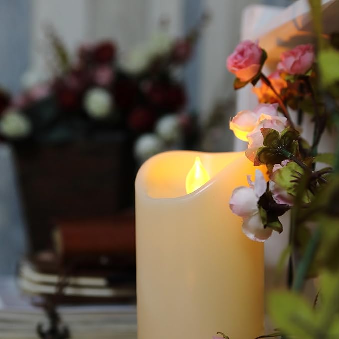 Flameless Outdoor Waterproof LED Pillar Candle with Remote Timer Battery Operated Flickering Resin Candle Light for Halloween Christmas Wedding Party Centerpiece Decorations Supplies 3”x 7” 2-Pack