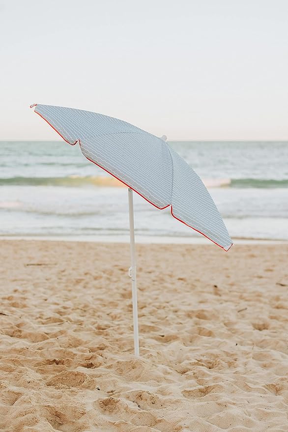 PICNIC TIME 5.5 Ft Portable Beach Umbrella, Lightweight UV Protection Sunshade with Tilt Pole & Carry Bag, Outdoor Canopy Umbrella for Beach, Sand, Pool, Patio, Camping, Travel, or Backyard Shade, (Wave Break Gray Pattern)