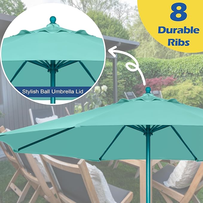 Sunnyglade 9FT Outdoor Patio Umbrella, Market Table Umbrella with 8 Sturdy Ribs and Crank System, Fade-resistant & Waterproof for Garden Backyard Poolside Deck