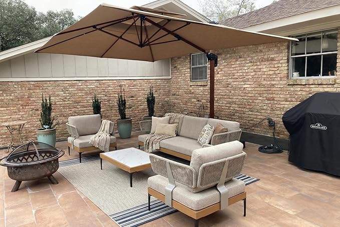 PURPLE LEAF Patio Furniture Set Outdoor Conversation Sets with Removable Cushions and Pillows 6 Piece Aluminum Modern Wicker Sofa Chairs with Coffee Table for Balcony Yard Garden, Oatmeal Greige