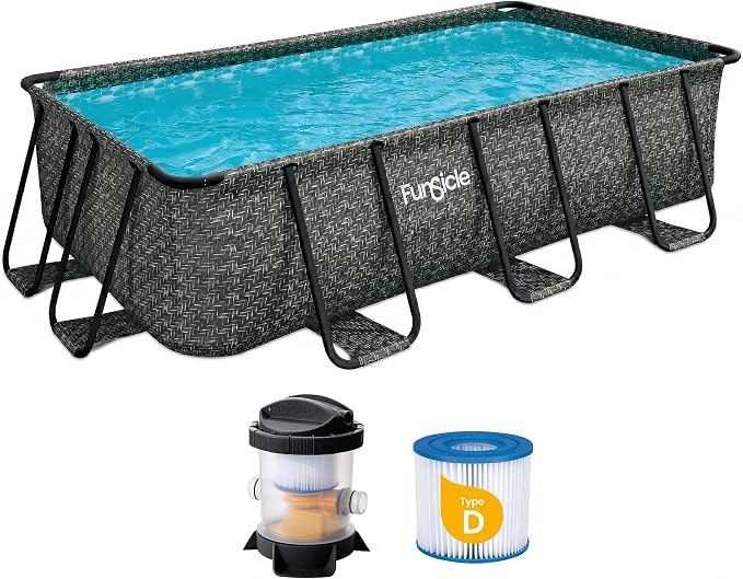 Funsicle Oasis Designer Lap 13' x 7' x 39.5” Rectangular Above Ground Swimming Pool, with FiltraBoost 800 GPH Filter Pump, Ladder & Repair Patch, Dark Herringbone